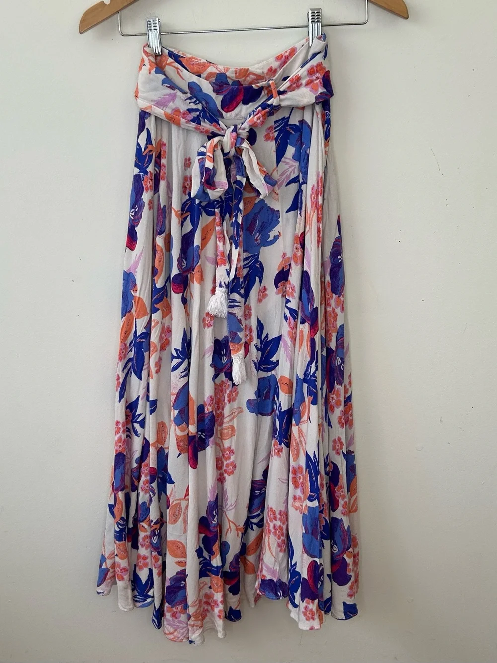 Women’s Maxi Skirt Floral White Blue Pink Boho XS Cottagecore